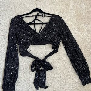 Adika Black Sequin Open Back Blouse